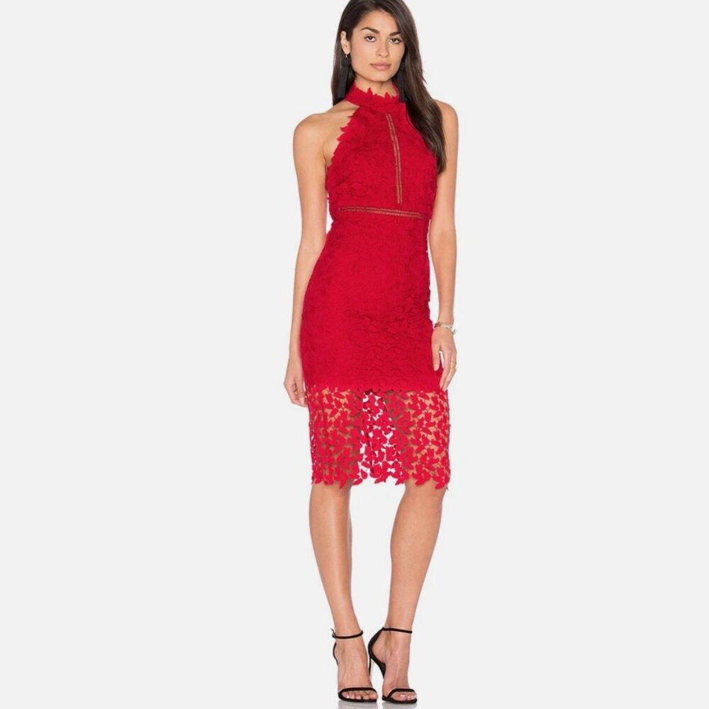 Bardot Women's Lace Lined Low Back Gemma Dress in Formula One - Sz L NWT